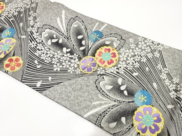 桜模様織り出し　振袖用袋帯